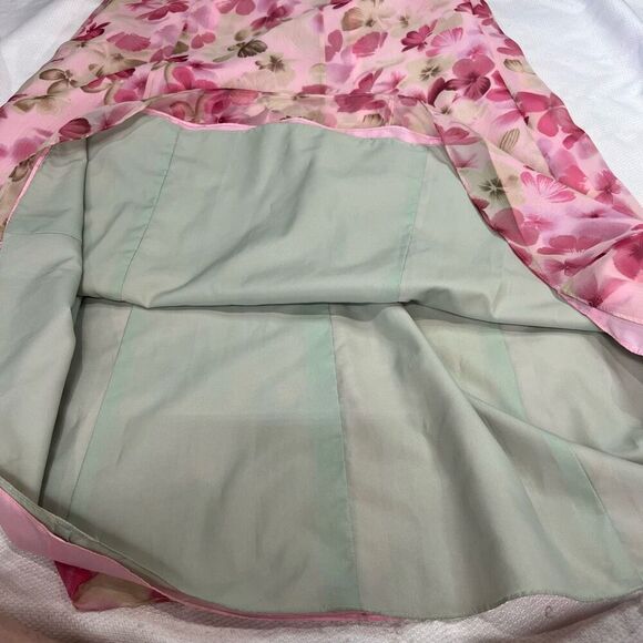 1990’s Pink Floral Mori Lee Prom Evening Gown Neck Strap Formal Spring - Picture 13 of 14